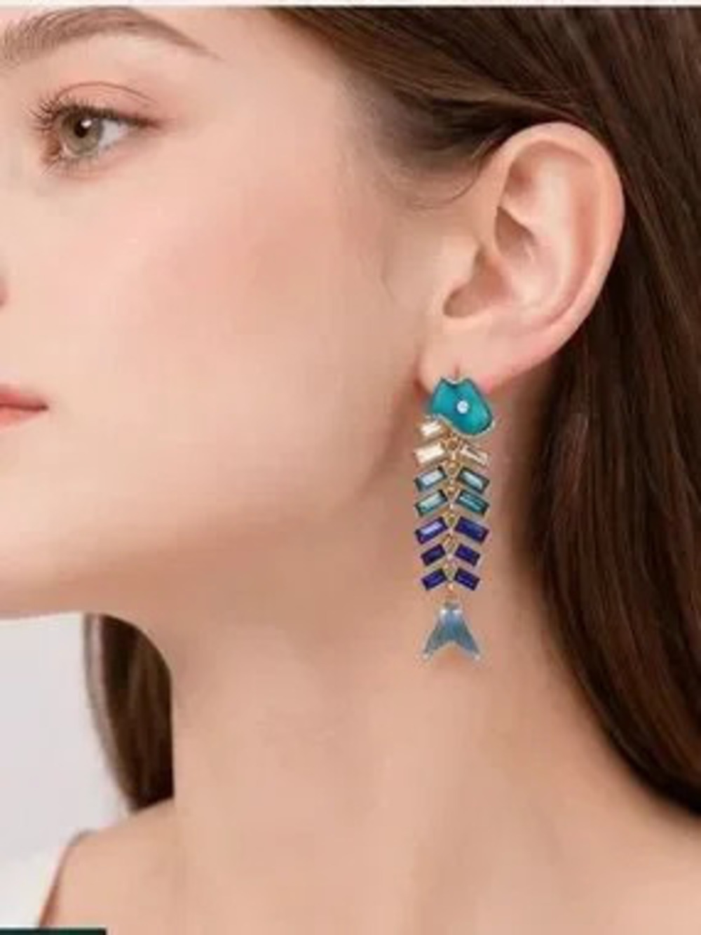 Teal and Blue Fishbone Drop Earrings